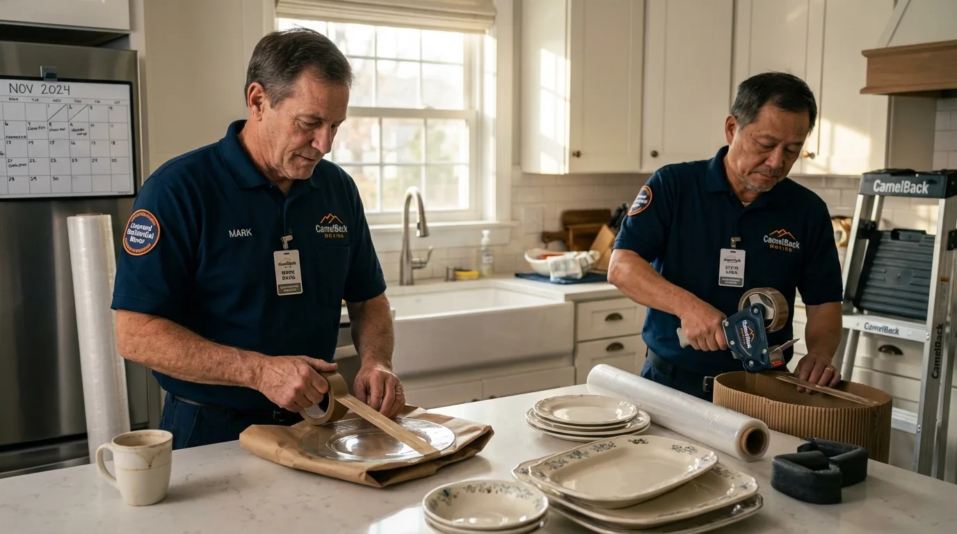Professional crew packing kitchen dishware in Neoga, IL